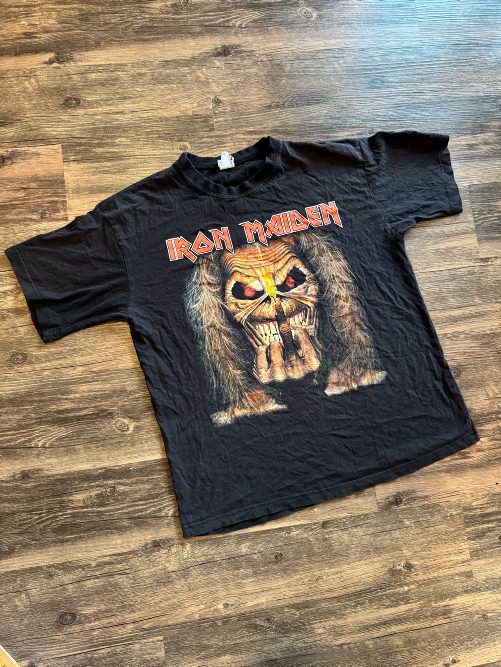 Vintage Iron Maiden Band Big Face Rock Band T Shirt Back Logo Size L